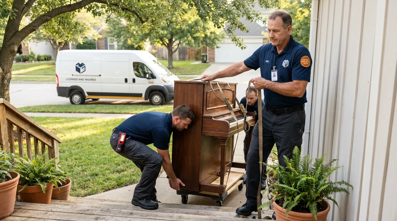 Licensed piano movers securing grand piano in Tecumseh, OK